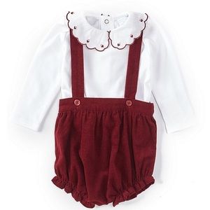 Edgehill Collection Round Ruffle Neck Knit Top and Corduroy Jumper Set